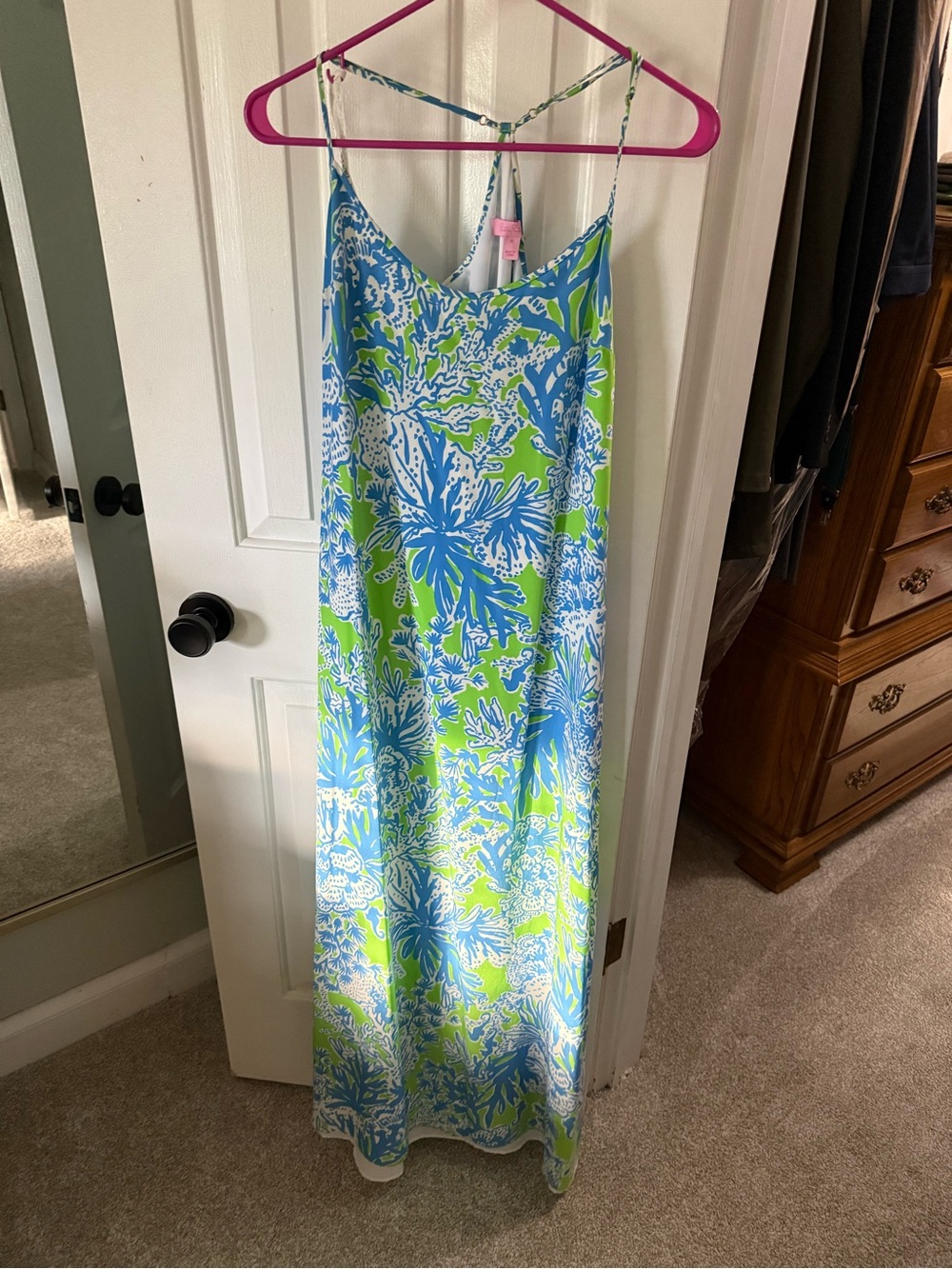 Lilly Pulitzer Blue and Lime Green Floral Maxi Dress